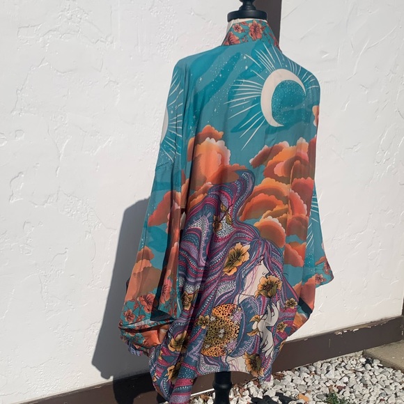 New Gorgeous Bohemian Mixed Floral Print Kimono Cardigan Jacket Robe - Picture 8 of 13